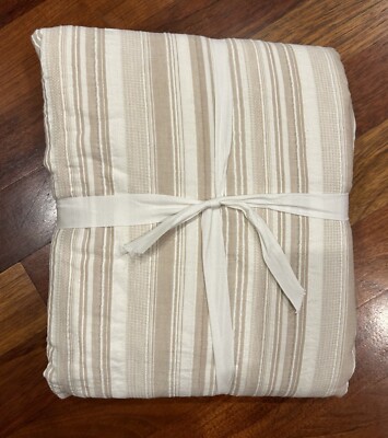 Pottery Barn Beckett Stripe FULL QUEEN Duvet Cover Khaki NEW-image
