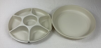 Tupperware Divided Vegetable/Chip & Dip Serving Tray 1665-3 1666-1  w/ Dip Bowl-image
