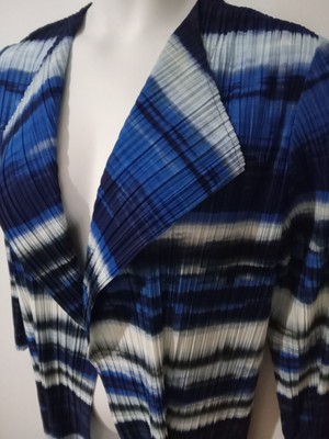 Chico's Women Sz 2 Large Navy Blue Dip Dye Open Cardigan Crinkle Lightweight -image