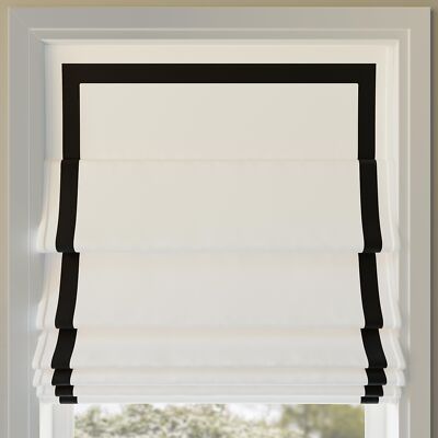 Sun Zero Denna Black Ribbon Border Stripe 100% Blackout Cordless Roman Shade,-image