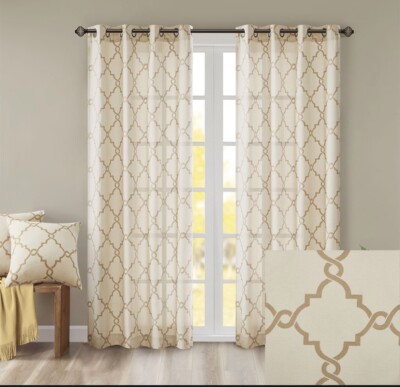 Madison Park Fretwork Print Grommet Top Window Curtain MP40-3599-image