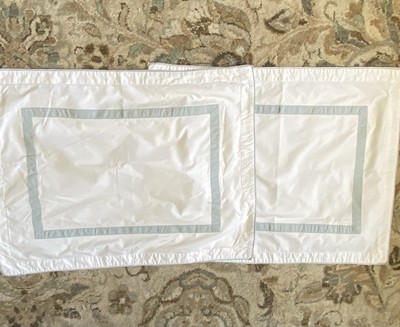 Set/2 Pottery Barn Morgan Standard Shams White/Eucalyptus NWOT Gorgeous!!-image