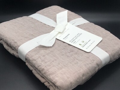NWT Pottery Barn Belgian Flax Linen Hand Stitched Standard Sham, Rose Quartz-image