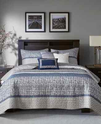 Madison Park Rhapsody 6-Pc. Quilt Set, King/California King - Navy, Gray-image