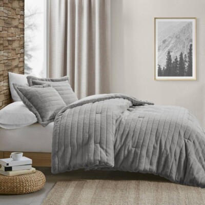 MADISON PARK Eve Faux Fur 3.-pc Lightweight FULL/QUEEEN Comforter Set-image