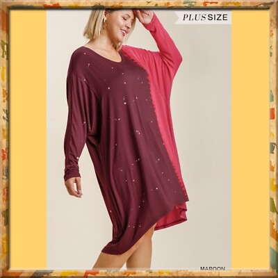 NWT Dress Women's Dip Dye Maroon Dolman Sleeve, Size XL-image