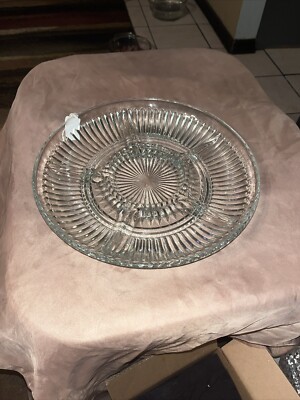 Large Divided Glass Serving Dish / Platter Snack Tray with Center Dip Space. -image