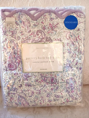 Pretty Pottery Barn Bed + Bath Sundar Quilted Standard Pillow Sham Lilac Paisley-image