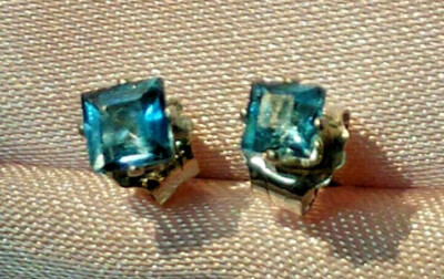 VERY PETITE 3MM PRINCESS LONDON BLUE TOPAZ .925 STERLING SILVER STUDS-image