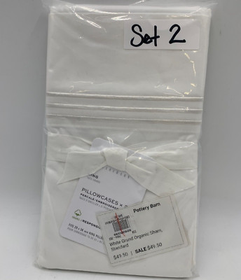 Pottery Barn Grand Organic Percale Embroidered Sham S/2 White King #64Z-image