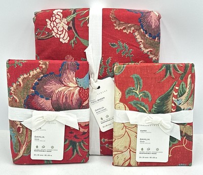 Pottery Barn~ Dahlia Floral Duvet Cover~Full Queen + 2 Euro Shams~ Red~NEW-image