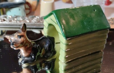 Vintage Ceramic Art Studio Dog And Dog House Sale And Pepper Shakers-image