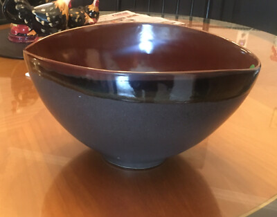 Large Football Shaped Brown Drip Glaze Bowl with Speckles. Used.-image