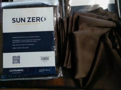 2 Panels Sun Zero Lichtenberg Brown Blackout Curtains with Grommet Tops New-image