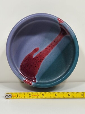 HANDMADE SIGNED Pottery Large Round Dip Bowl - Blue-image