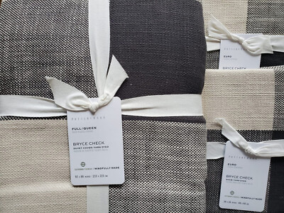 POTTERY BARN Bryce Buffalo Check FULL/QUEEN Duvet & 2 EURO Shams NEW ~ CHARCOAL-image