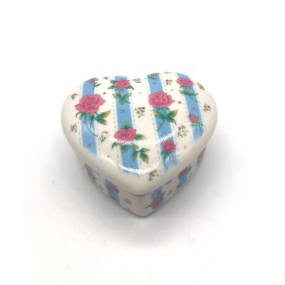 Beautiful Studio Nova Floral Cascade Heart Shaped Trinket Box Roses Stripes -image