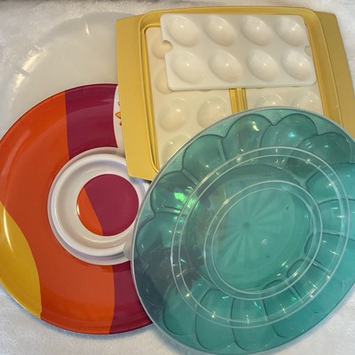 Serving Party Platters Lot Deviled Eggs Chip Dip Plastic Declutter Sale-image