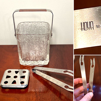 Vintage Studio Nova by Hoya Crystal FROSTFIRE Ice Bucket, Insert & Tongs-image
