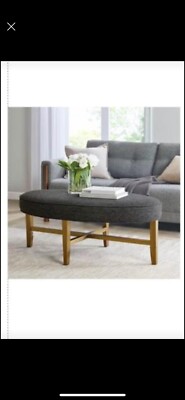 Madison Park Kipling Antique Gold Wood Oval Cocktail Ottoman-Gray MSRP $344.74-image