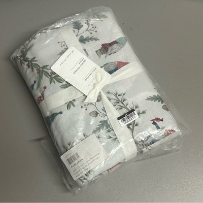 Pottery Barn White Forest Gnome Reversible Organic Percale Duvet Cover King NWT-image