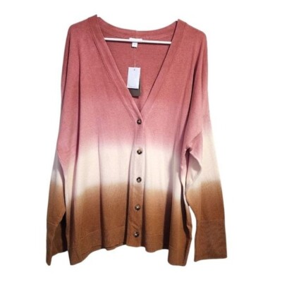 J. JILL dip dye cardigan knit sweater in pink white and coffee NEW size XL-image