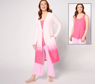 Cuddl Duds Seriously Soft Cardigan and Tank Set Sweater Pink Dip Ombre L New-image