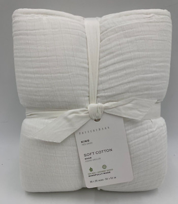 Pottery Barn Soft Cotton Handcrafted Sham White King #8354A-image