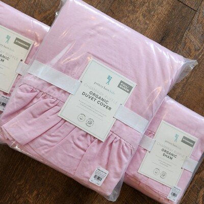Pottery Barn Kids Chambray Ruffle Full Queen Duvet Cover & 2 Shams Pink-image