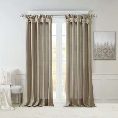 Madison Park Emilia Faux Silk Curtain with DIY Twist Tab Top, 50x108, Pewter New-image