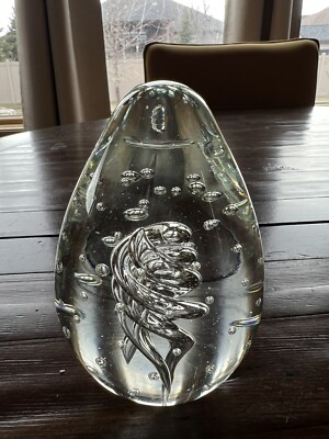 Vintage Art Studio Glass Egg-Shaped Spiral Clear Glass Paperweight-image