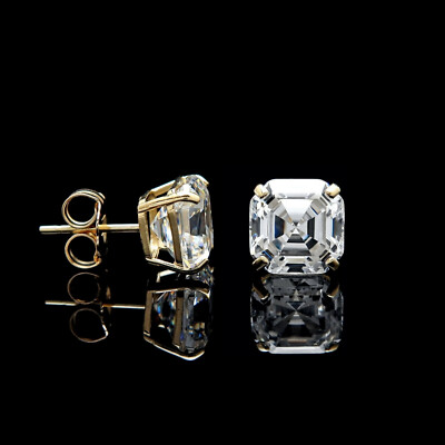 1.42ct-6.00ct Asscher Simulated Diamond Stud Earrings Real 14K Gold Square Studs-image