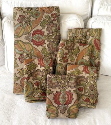 6pc Pottery Barn Linen Blend SIMONE PALAMPORE Floral F/Q Duvet Set Shams Throw-image