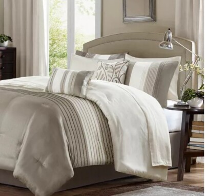 9 Pc California King Comforter & Pillows Set Khaki - Tan - Bed In A Bag - New -image