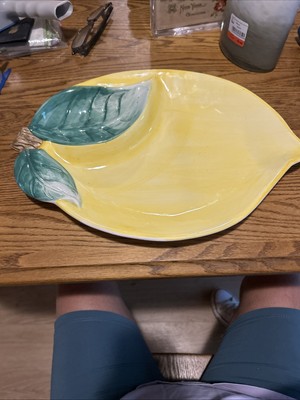 Vintage, LARGE, Thermo-Serv USA, Ceramic, LEMON Serving Tray, Chip N Dip-image