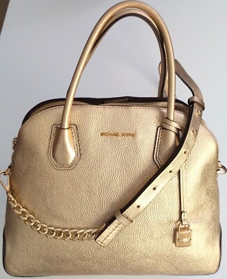 Michael Kors Studio Mercer Large Dome Gold Leather Satchel Handbag Charm-image