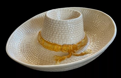 Vintage Whittier Pottery Sombrero Straw Hat Ceramic Chip And Dip Bowl USA WPO 86-image