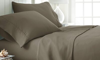IEnjoy Home 4Pc Ultra Soft Hypoallergenic Bed Sheet Set  Taupe - Size: King-image