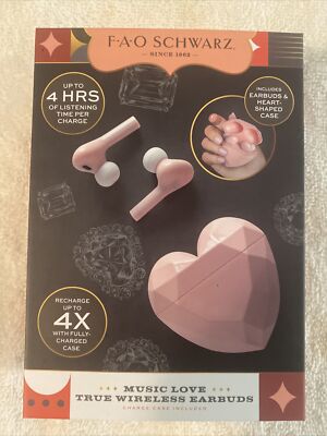 “Music Love” Pink Wireless EarBuds Earphone Heart Shaped Case FAO Schwarz-image