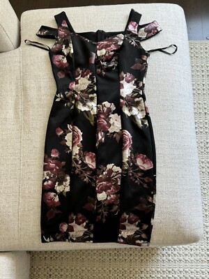 NWOT Enfocus Studio Dress Sz 6 Women’s Metallic Floral Sweetheart Neckline Black-image
