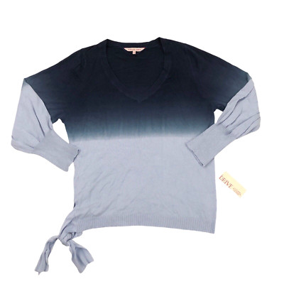 Willow Drive Womens Size L Long Sleeve V-Neck Dip-Dye Tie-Hem Top Blue Combo-image