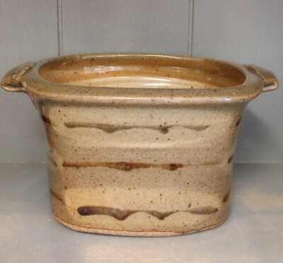 Handcrafted Studio Pottery Square Bowl Casserole Planter w/ Handles Stamped DP-image