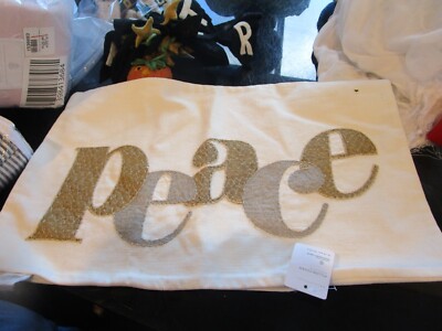 Pottery Barn Christmas Peace embroidered pillow cover 12 X 16 New w tag-image