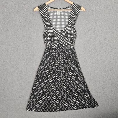 Max Studio Dress Womens Medium Black White Polka Dot Crossover Bodice Stretch-image