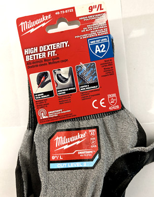 Two Pair Large MILWAUKEE High Dexterity Cut 2 Resistant  Dipped Work Gloves-image