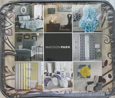 MADISON PARK FULL/QUEEN TAN AND PURPLE FLOWER 3PC DUVET SET NEW IN PACKAGE-image