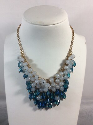 Studio's White & Blue Crystal Teardrop Bead Necklace 14” + 2” Extender $28 Value-image