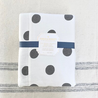 Pottery Barn Kids Emily Meritt Washed Denim Dot Duvet Cover Queen Beautiful-image