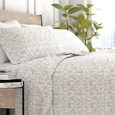 Kaycie Gray Fashion 4PC Ultra Soft 100% Microfiber Burst of Vines Bed Sheet Set-image