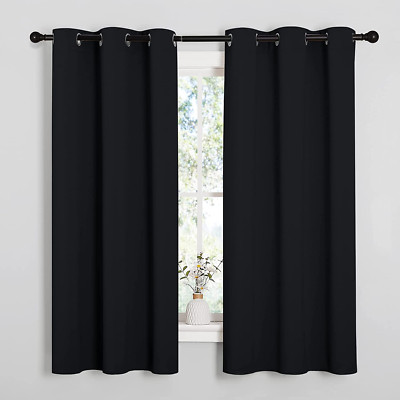 Pitch Black Solid Thermal Insulated Grommet Blackout Curtains/Drapes 2 Panels-image